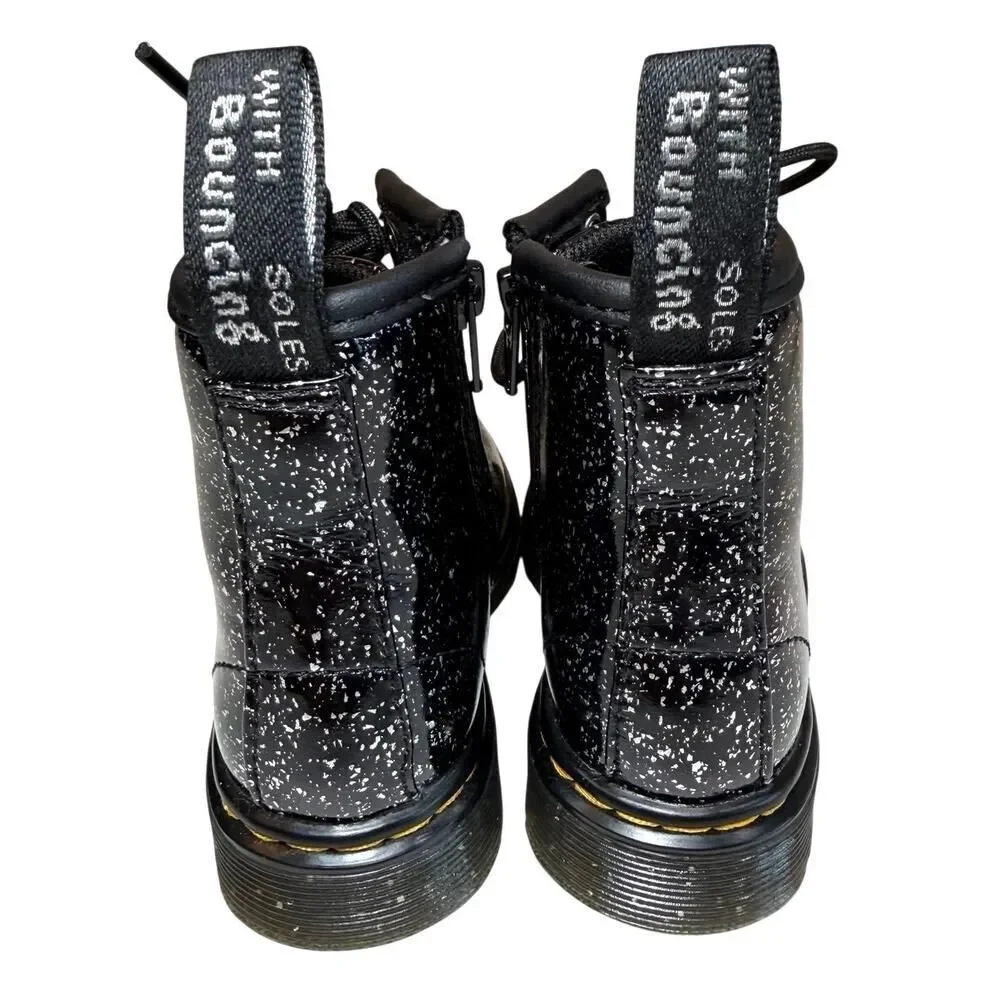 NEW Dr. Martens Toddler Girls 1460 Black Cosmic Glitter Lace Up Boots Black SZ 7